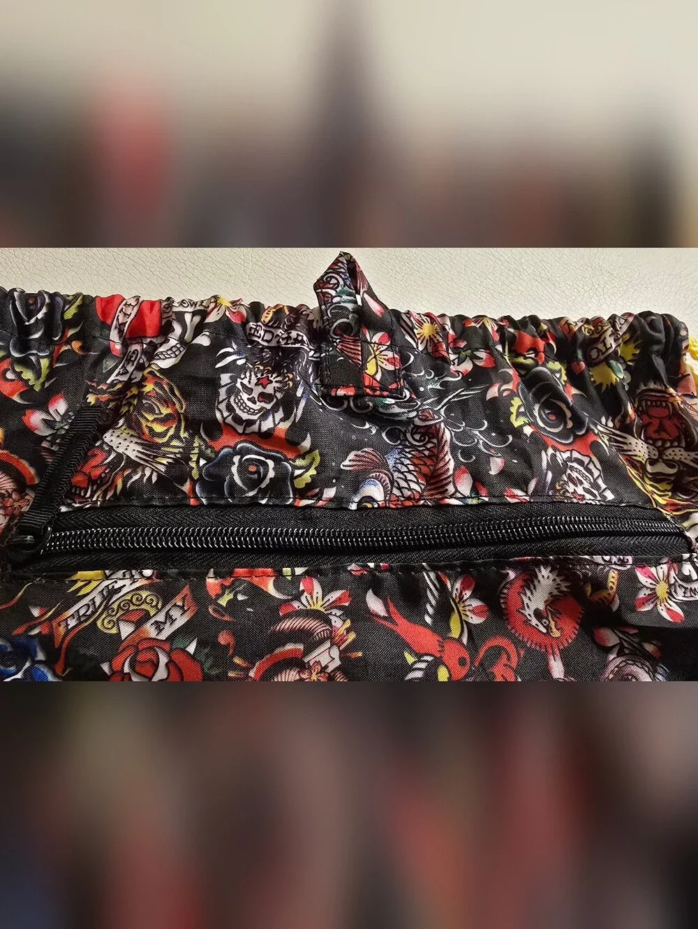 Ed Hardy Vintage Black Tattoo Print Drawstring Bag